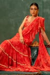 Shop_Paulmi and Harsh_Red Saree Chiffon Printed Bloom Sweetheart Pre-stitched With Blouse _Online_at_Aza_Fashions