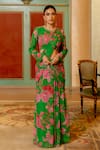 Buy_Paulmi and Harsh_Green Georgette Printed Garden Round Pre-stitched Saree With Blouse _at_Aza_Fashions