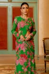 Paulmi and Harsh_Green Georgette Printed Garden Round Pre-stitched Saree With Blouse _Online_at_Aza_Fashions