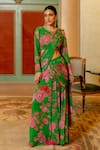 Buy_Paulmi and Harsh_Green Georgette Printed Garden Round Pre-stitched Saree With Blouse _Online_at_Aza_Fashions