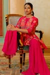 Paulmi and Harsh_Pink Kurta Chiniya Silk Printed Blooming Peplum And Palazzo Set  _at_Aza_Fashions