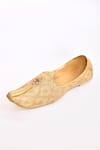 Shop_Aryavir Malhotra_Beige Woven Floral Jaal And Embroidered Juttis _Online_at_Aza_Fashions