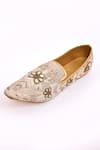 Shop_Aryavir Malhotra_Brown Hand Embroidery Flower Pattern Work Juttis _Online_at_Aza_Fashions