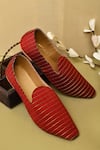 Buy_Aryavir Malhotra_Red Embroidered Stripes Juttis _at_Aza_Fashions