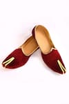 Aryavir Malhotra_Red Plain Winged Tip Velvet Juttis _Online_at_Aza_Fashions