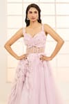 Buy_Masumi Mewawalla x AZA_Purple Net Hand Embroidered Ruffle Plunged Sweetheart Corset Gown 