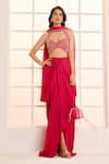 Buy_Masumi Mewawalla x AZA_Pink Satin Organza Hand Embroidered Blouse Draped Dhoti Skirt Set  _at_Aza_Fashions