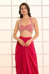 Shop_Masumi Mewawalla x AZA_Pink Satin Organza Hand Embroidered Blouse Draped Dhoti Skirt Set  _Online_at_Aza_Fashions