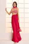 Shop_Masumi Mewawalla x AZA_Pink Satin Organza Hand Embroidered Blouse Draped Dhoti Skirt Set  _at_Aza_Fashions