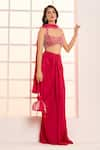 Masumi Mewawalla x AZA_Pink Satin Organza Hand Embroidered Blouse Draped Dhoti Skirt Set  _at_Aza_Fashions