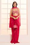 Buy_Masumi Mewawalla x AZA_Pink Satin Organza Hand Embroidered Blouse Draped Dhoti Skirt Set  