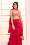 Shop_Masumi Mewawalla x AZA_Pink Satin Organza Hand Embroidered Blouse Draped Dhoti Skirt Set  