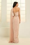 Masumi Mewawalla x AZA_Rose Gold Mashroo Embroidered Floral Vine Sweetheart Draped Corset Saree Gown _Online_at_Aza_Fashions