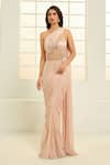 Buy_Masumi Mewawalla x AZA_Rose Gold Mashroo Embroidered Floral Vine Draped Corset Saree Gown  _Online_at_Aza_Fashions