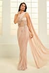 Shop_Masumi Mewawalla x AZA_Rose Gold Mashroo Embroidered Floral Vine Sweetheart Draped Corset Saree Gown _at_Aza_Fashions