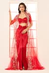 Buy_Masumi Mewawalla x AZA_Red Mashroo Embroidered Floral Vine Blouse Sweetheart Cape And Draped Skirt Set _at_Aza_Fashions