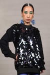 POOJA SHROFF_Black Jersey Embroidery Sequin Applique Round Stardust Sweatshirt _Online_at_Aza_Fashions