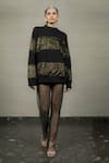 Buy_POOJA SHROFF_Black Jersey Embroidery Rhinestone Round Sweatshirt _at_Aza_Fashions