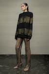 POOJA SHROFF_Black Jersey Embroidery Rhinestone Round Sweatshirt _Online_at_Aza_Fashions