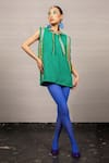 Buy_POOJA SHROFF_Emerald Green Tweed Embellished Tape Keyhole Criss Cross Border Bib _at_Aza_Fashions