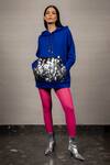 Buy_POOJA SHROFF_Blue Jersey Embroidered Sequin Work Hooded Placement Sweatshirt _at_Aza_Fashions