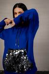 POOJA SHROFF_Blue Jersey Embroidered Sequin Work Hooded Placement Sweatshirt _Online_at_Aza_Fashions