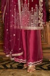 Buy_LASHKARAA_Wine Kurta Velvet Embroidered Thread Leaf Flared Palazzo Set _Online_at_Aza_Fashions