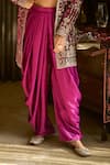 Buy_LASHKARAA_Magenta Crop Top And Jacket Velvet Embroidered Zari & Sequin Draped Pant Set_Online_at_Aza_Fashions