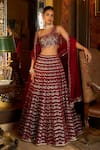 Buy_LASHKARAA_Red Lehenga And Blouse Velvet Embroidered Thread One Shoulder Set_at_Aza_Fashions