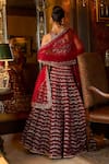 LASHKARAA_Red Lehenga And Blouse Velvet Embroidered Thread One Shoulder Set_Online_at_Aza_Fashions