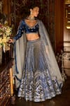 Buy_LASHKARAA_Blue Lehenga And Blouse Velvet Embroidered Thread Leaf Stone & Zari Set _Online_at_Aza_Fashions