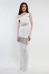 Buy_Deme by Gabriella_White Malai Lycra Solid High Neck Sarah Maxi Dress _at_Aza_Fashions