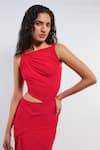 Buy_Deme by Gabriella_Red Net Solid Square Neck Sal Dress _Online_at_Aza_Fashions