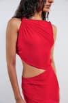 Shop_Deme by Gabriella_Red Net Solid Square Neck Sal Dress _Online_at_Aza_Fashions