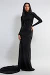 Buy_Deme by Gabriella_Black Malai Lycra Plain Turtle Alyson Draped Gown _at_Aza_Fashions