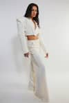Deme By Gabriella_White Faux Leather, Polyester Carrie Oversized Crop Blazer And Pant Set _Online_at_Aza_Fashions