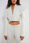 Buy_Deme By Gabriella_White Faux Leather, Polyester Carrie Oversized Crop Blazer And Pant Set _Online_at_Aza_Fashions