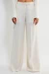 Deme By Gabriella_White Faux Leather, Polyester Carrie Oversized Crop Blazer And Pant Set _at_Aza_Fashions