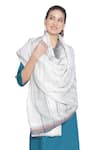 Shop_Shingora_Off White Stripe Woven Pattern Fauzia Wool Shawl _at_Aza_Fashions