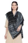Shop_Shingora_Black Stripe Woven Pattern Kiyana Jacquard Wool Shawl _at_Aza_Fashions