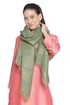 Shop_Shingora_Green Nagma Woven Frayed Edge Stole _at_Aza_Fashions