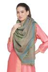 Shop_Shingora_Green Qiraat Wool Metallic Stole _at_Aza_Fashions
