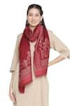 Shop_SHINGORA_Maroon Qiraat Wool Woven Design Stole _at_Aza_Fashions