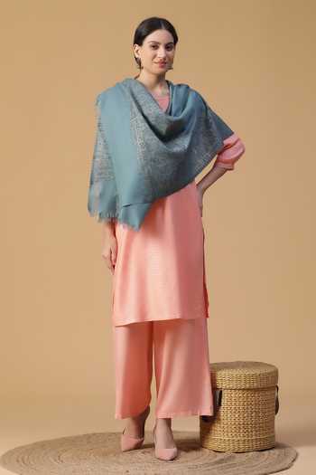 Buy_Shingora_Blue Saafia Wool Metallic Stole _at_Aza_Fashions