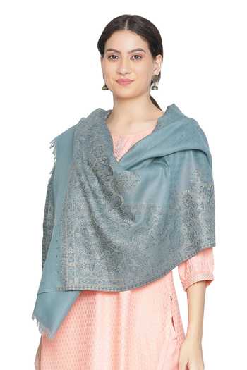 Shop_Shingora_Blue Saafia Wool Metallic Stole _at_Aza_Fashions