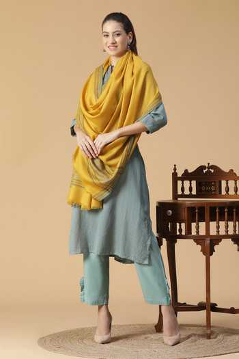 Buy_Shingora_Yellow Ibadat Geometric Woven Wool Shawl _at_Aza_Fashions