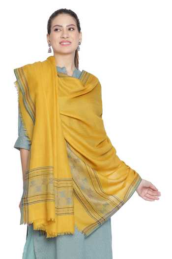 Shop_Shingora_Yellow Ibadat Geometric Woven Wool Shawl _at_Aza_Fashions