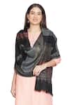 Shop_Shingora_Black Geometric Stripe Woven Pattern Zoya Wool Shawl _at_Aza_Fashions