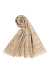 Buy_SHINGORA_Beige Geometric Printed And Chevron Woven Pattern Bordered Shawl _Online_at_Aza_Fashions