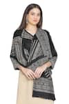 Shop_Shingora_Black Vintage Woven Pattern Jacquard Wool Shawl _at_Aza_Fashions